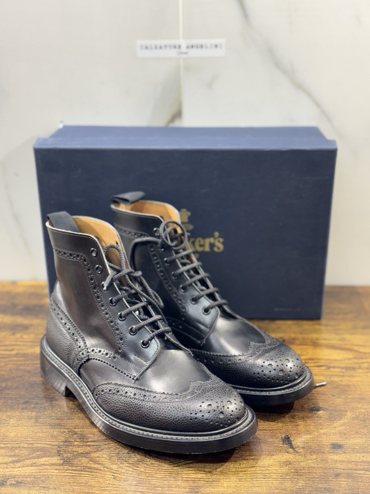 Tricker’s Stow Country boot fondo cuoio pelle Nero luxury boot 7.5