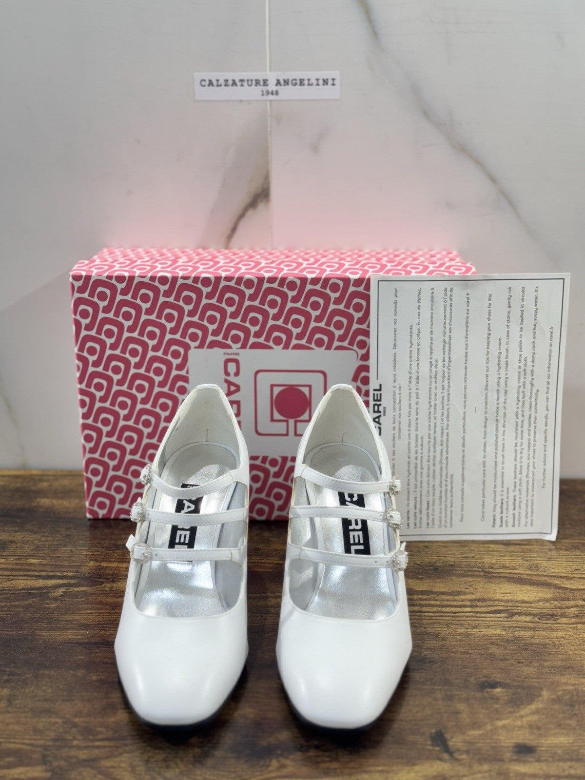 Carel Paris Décolletté Mary Jane Keel Pelle Bianco Luxury Con Tacco 38
