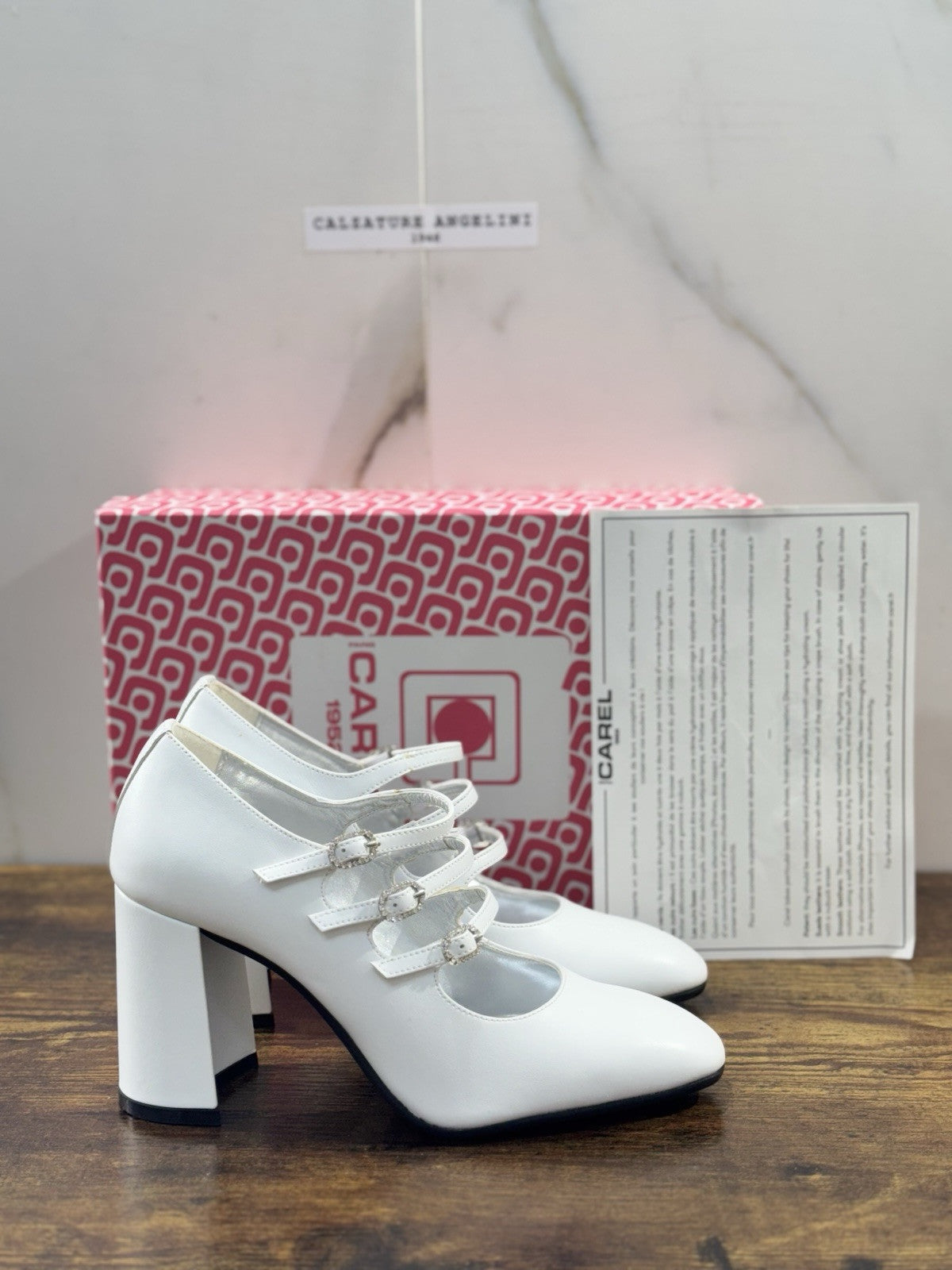 Carel Paris Décolletté Mary Jane Keel Pelle Bianco Luxury Con Tacco 38