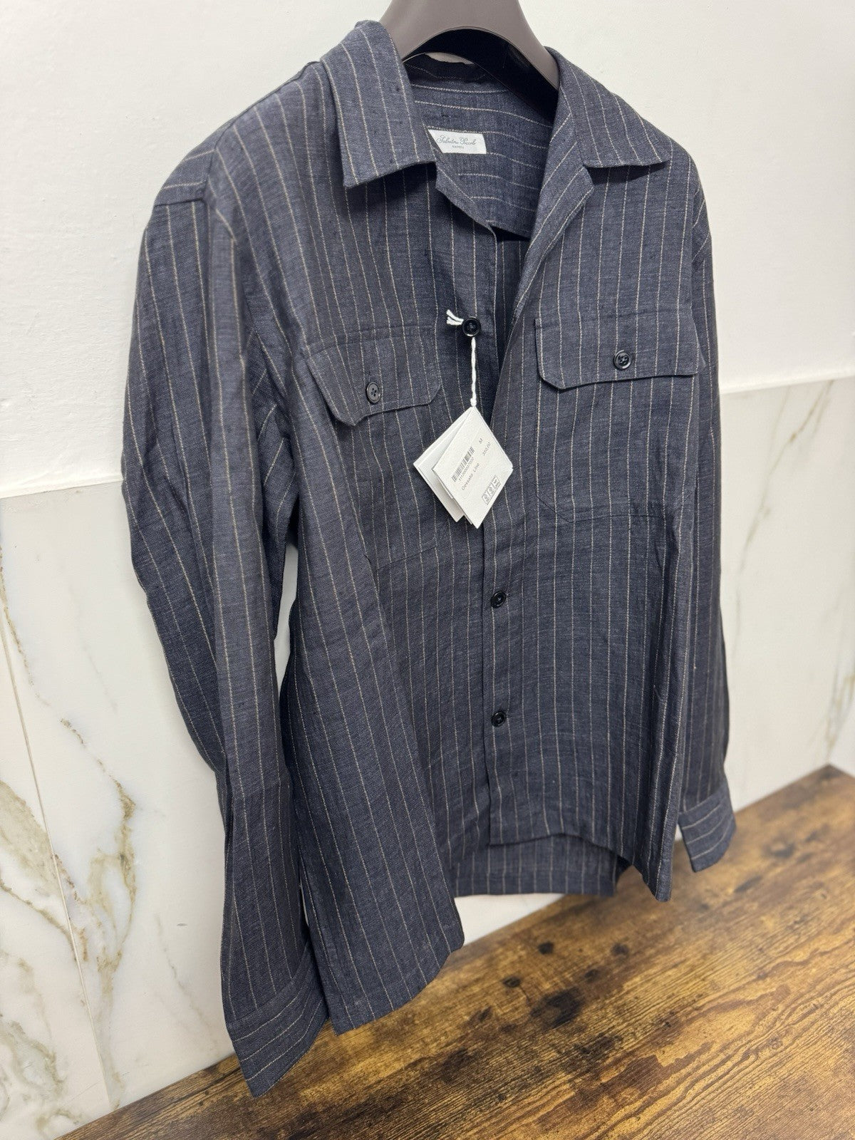 Salvatore Piccolo Napoli Giacca 100% Lino Gessata Blu Luxury Made In Italy M