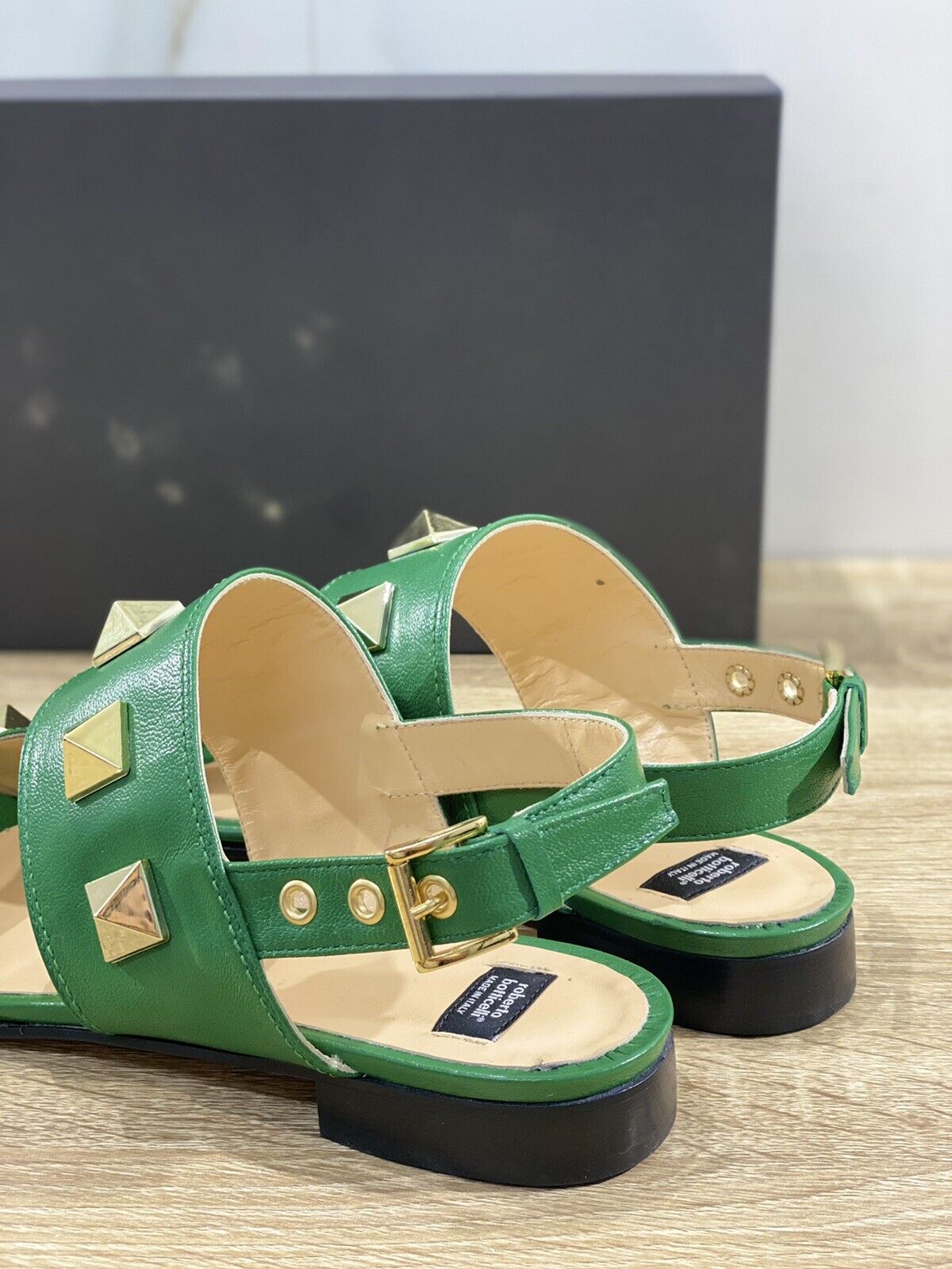 Roberto Botticelli sandalo donna in pelle Verde  Borchie luxury woman 37.5