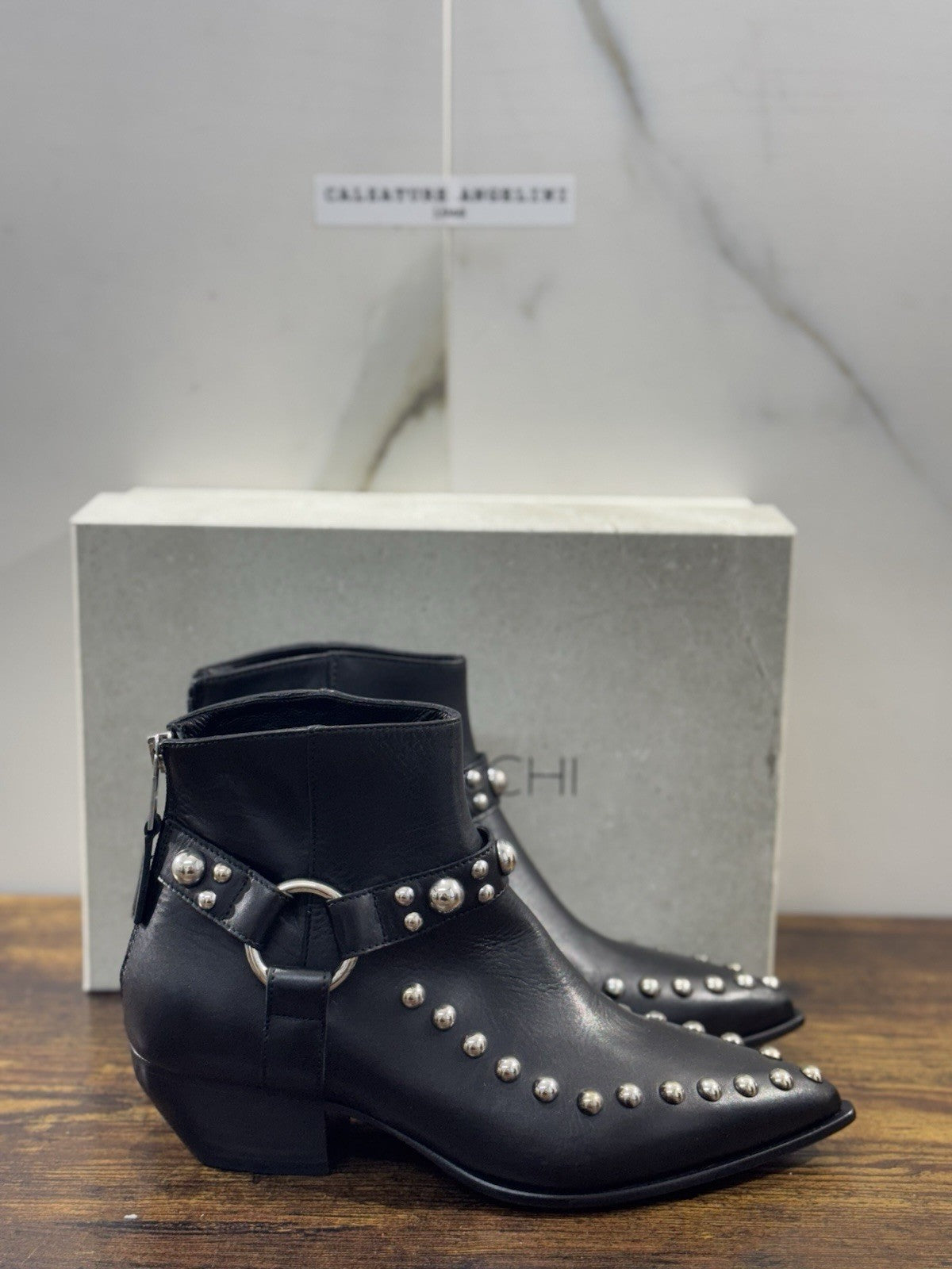 Elena Iachi Texano  Pelle Nero Borchie  Luxury Texan Boot Donna 38