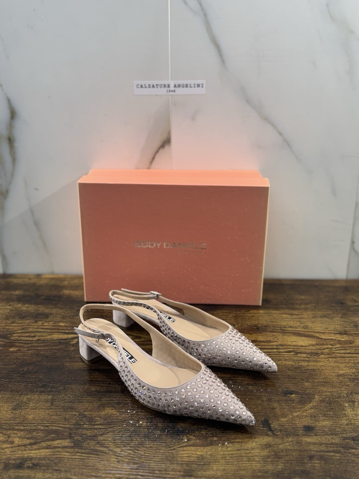 Eddy Daniele Sandalo Sling Back Nude    Real Swarovski Con Tacco Donna 40