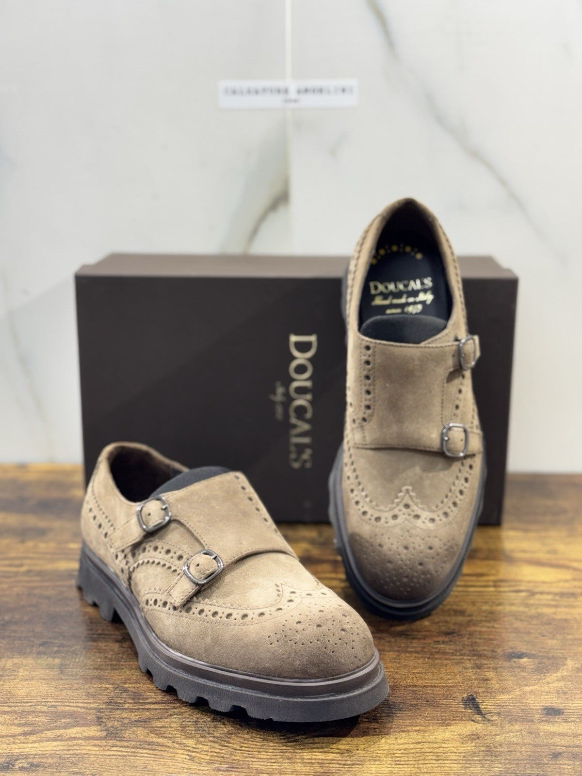 Doucal’s Scarpa Uomo Doppia Fibbia Suede Cacao Luxury Men Doucal’s Shoes 42.5