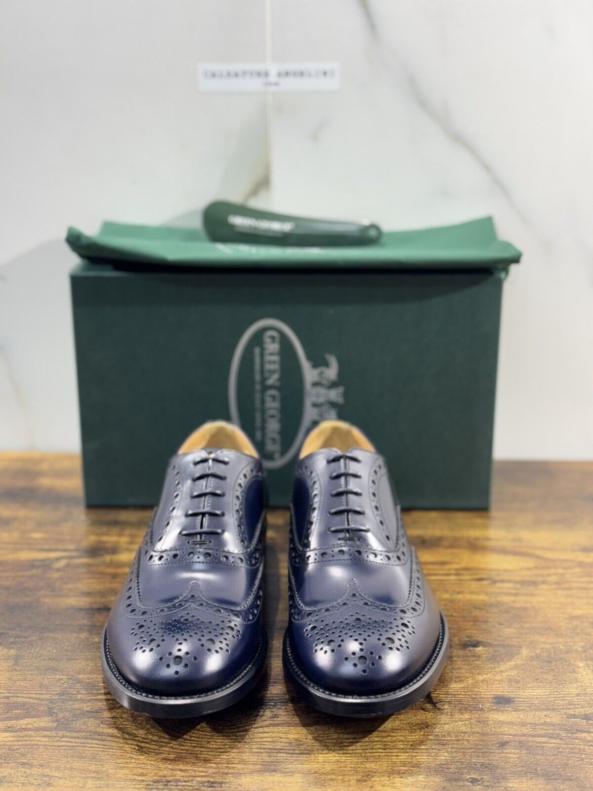 Green George derby   Brogue Blu   Pelle  luxury men  Doppio Cuoio 40