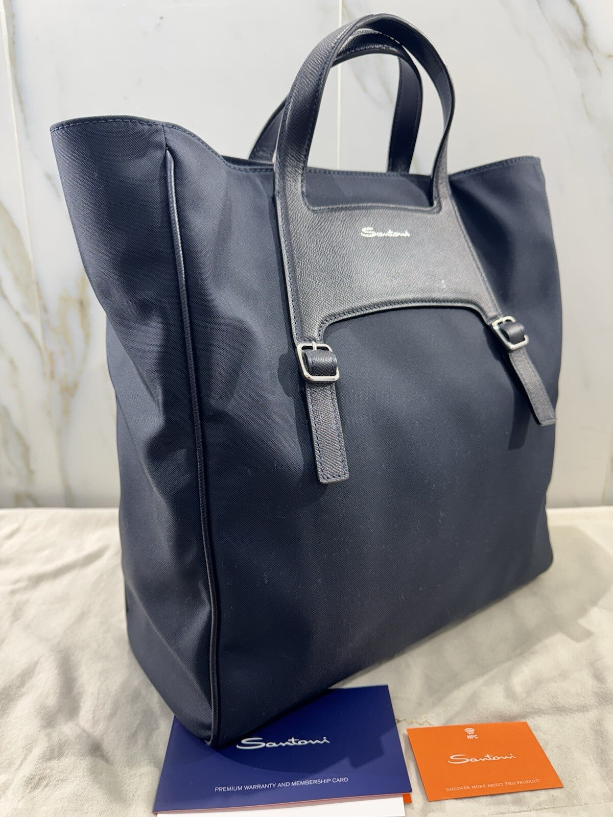 Borsa Santoni Uomo  Double Shopping Pelle E Tessuto   Luxury Men Bag Santoni