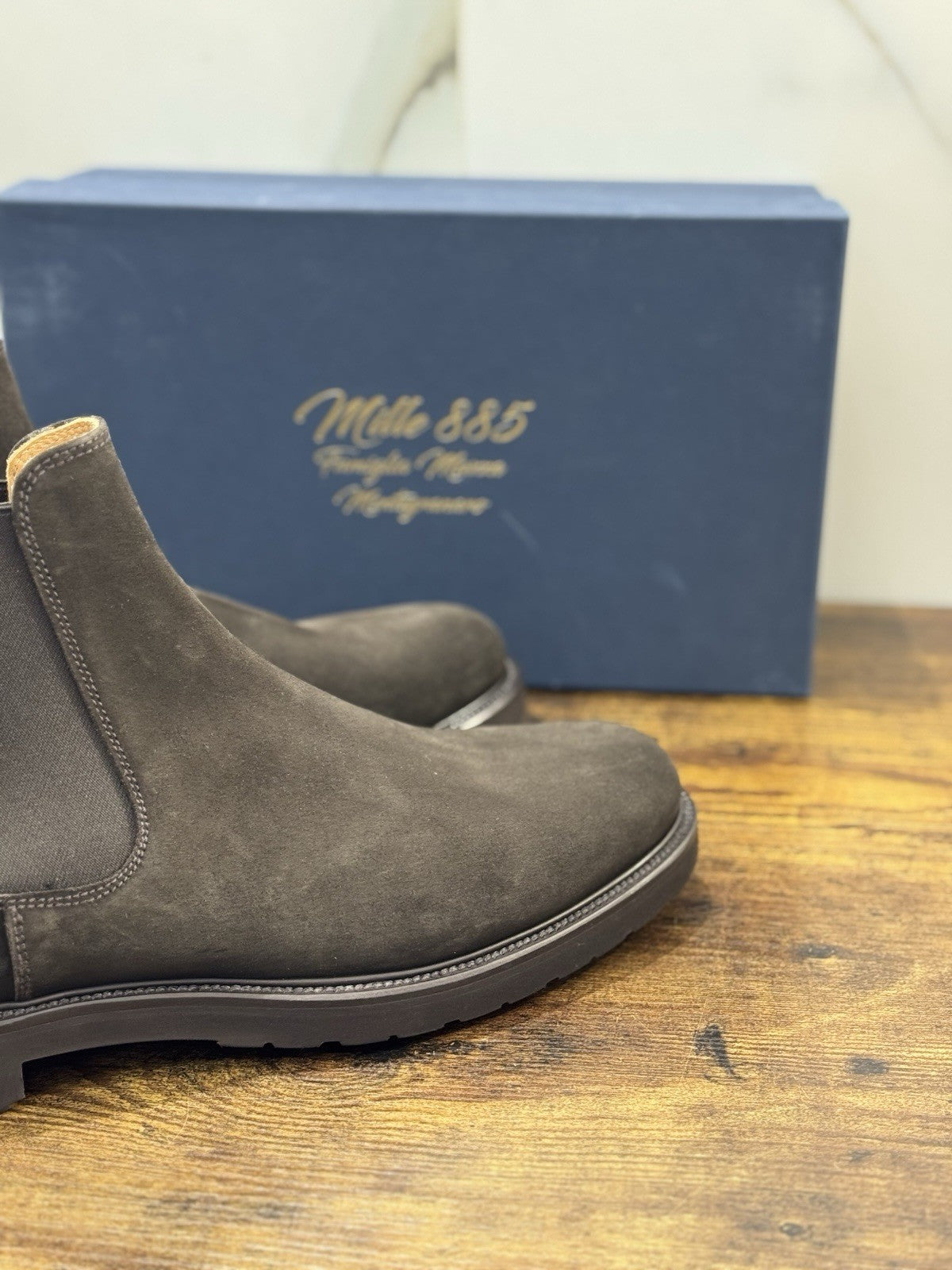 Mille 885 Chelsea Boot   Suede T Moro   Fatto A Mano In Italia Uomo 45