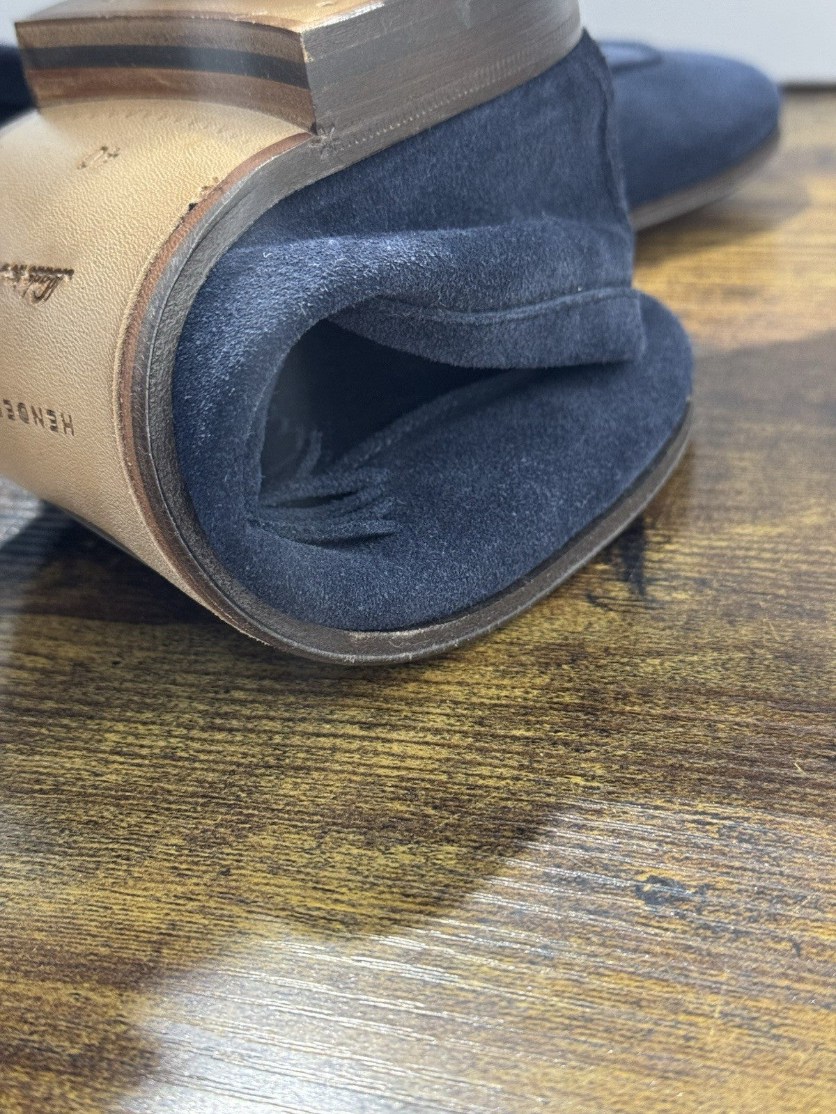 Henderson Baracco Mocassino  Pelle Suede Blu  Luxury Handmade Uomo 43