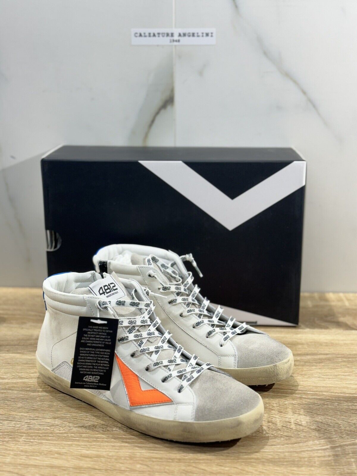 4B12 Sneaker uomo Mid Orange   Pelle Bianco  casual shoes men sneaker 40