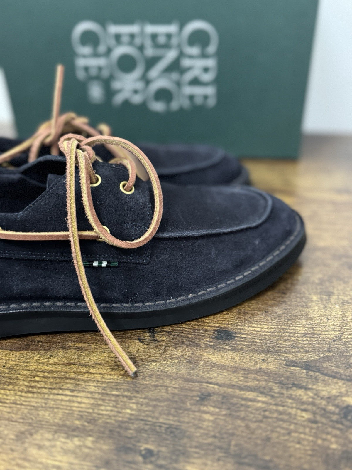 Green George Mocassino Barca Suede Blu Handmade In Italy Uomo 44
