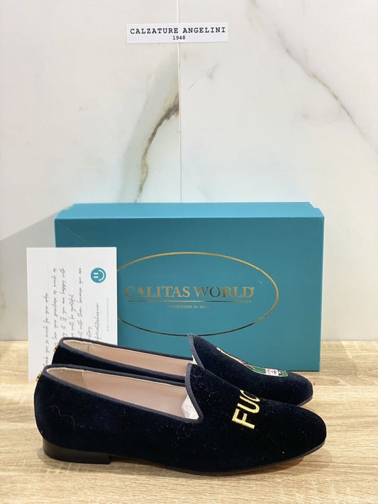 Calitas Mocassino Donna in velvet nero luxury handmade woman shoes 39.5