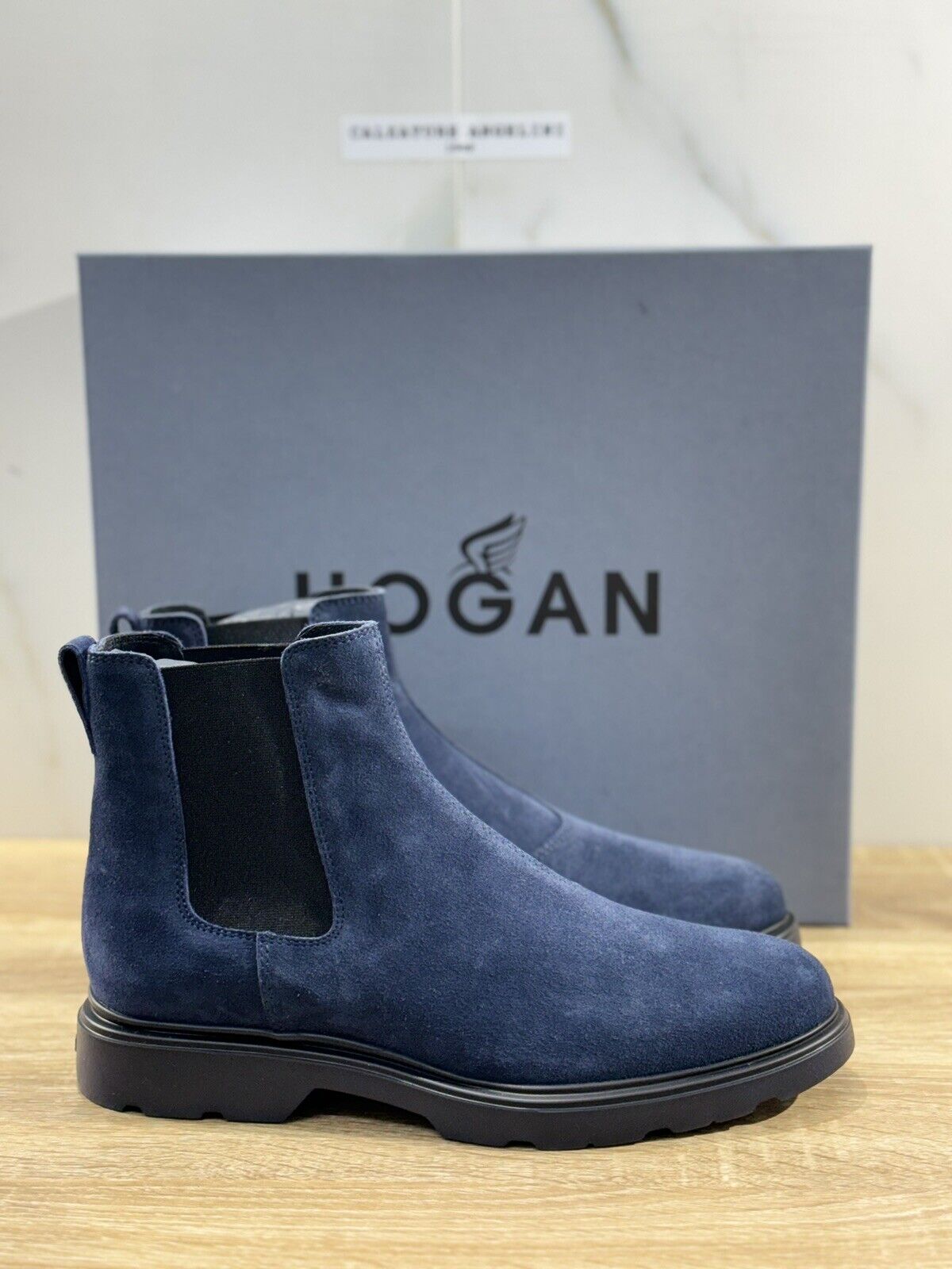 Hogan H393 Chelsea Boot Uomo Suede Blu Extra Light Casual Hogan Boot Men 40