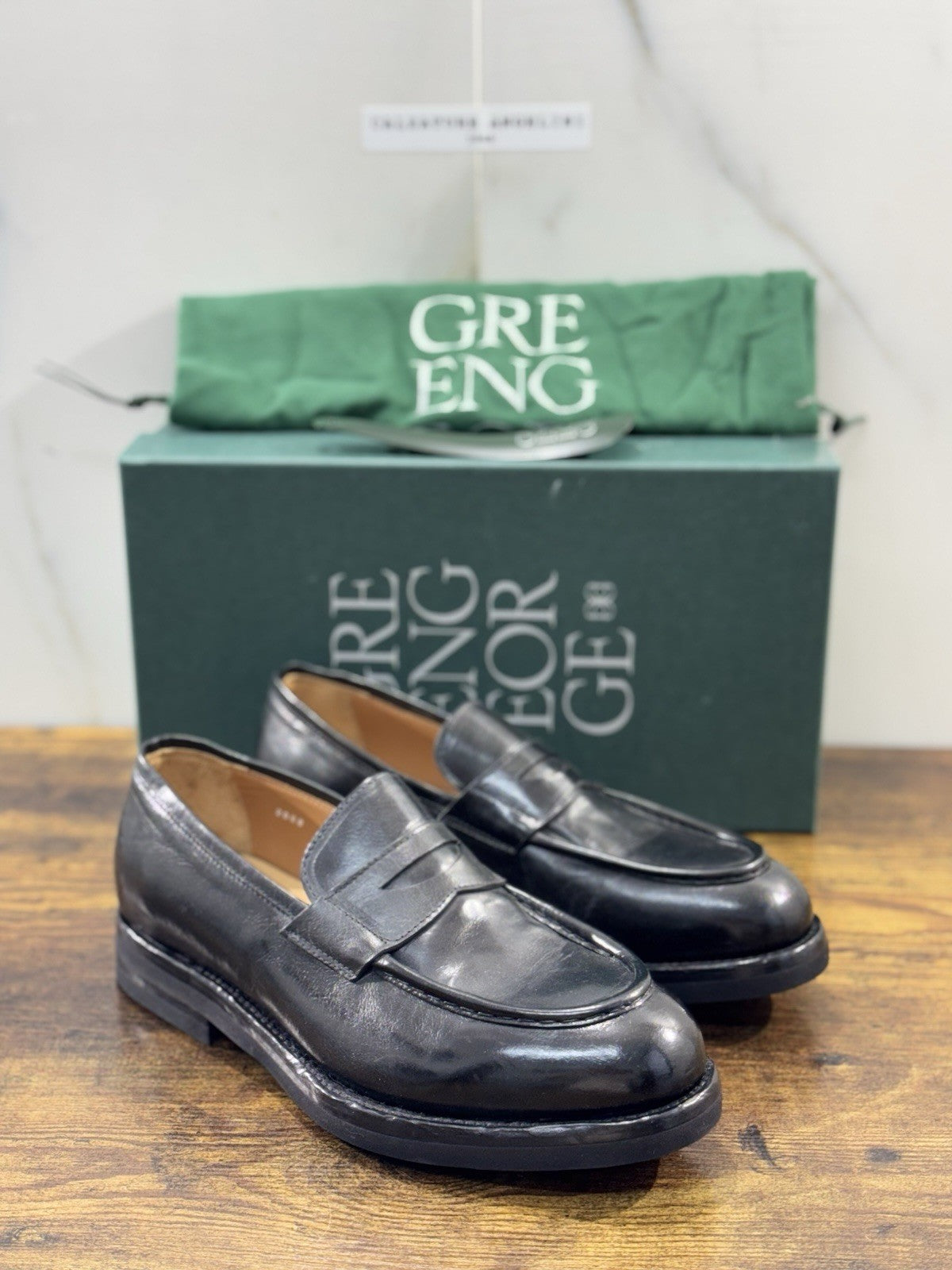 Green George Scarpa Uomo Mocassino   Pelle Nero Fondo Vibram Luxury Handmade 41