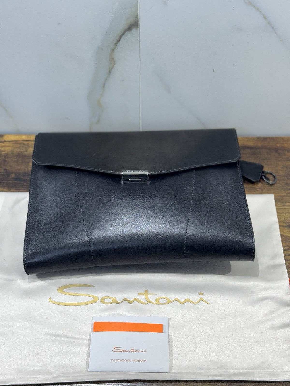 Santoni Porta Documenti Pelle Grigia Anticata Luxury Santoni Bag Uomo 