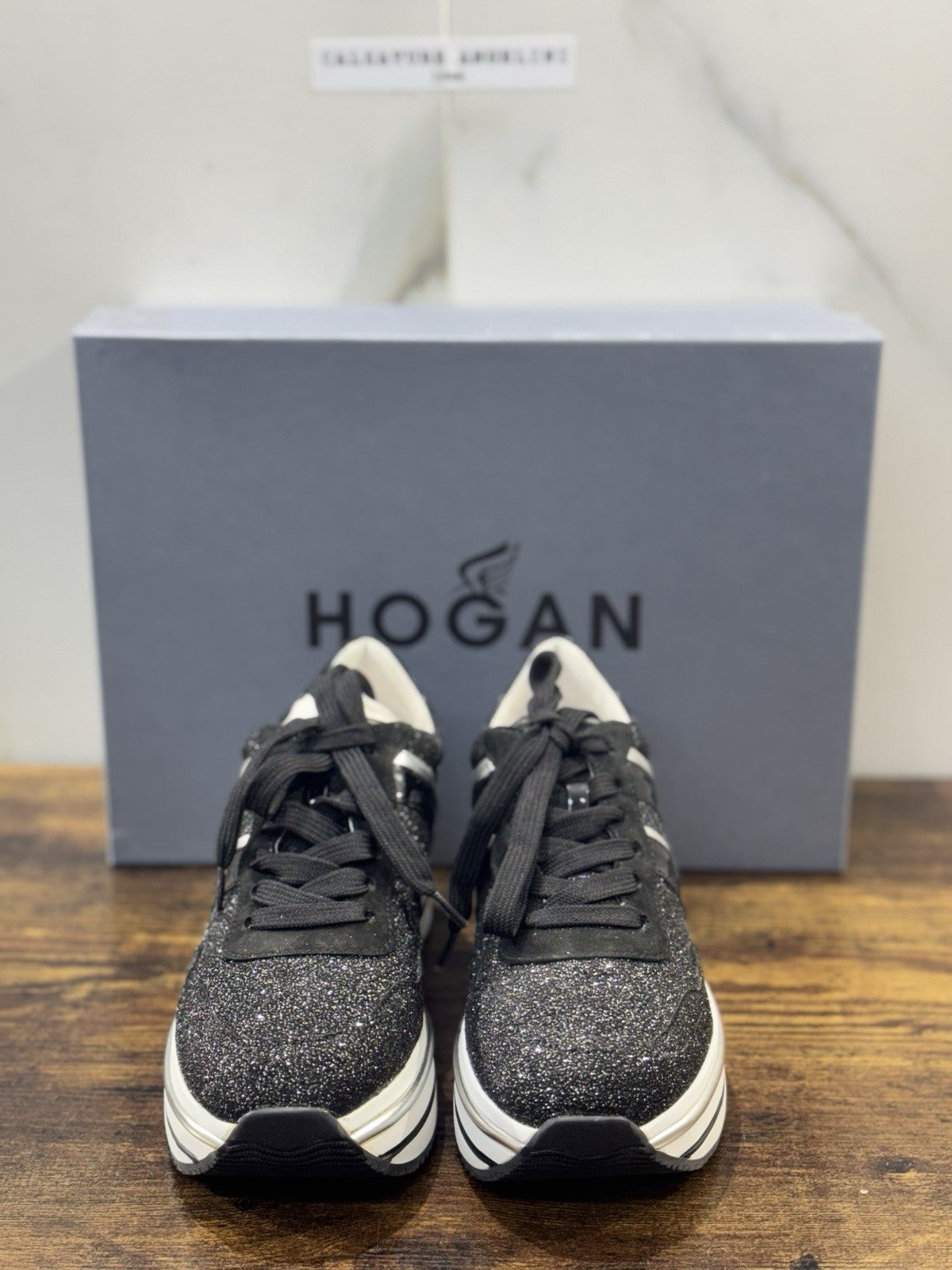 Hogan H468  Sneaker Pelle Nera Glitter  Casual Hogan Donna 35