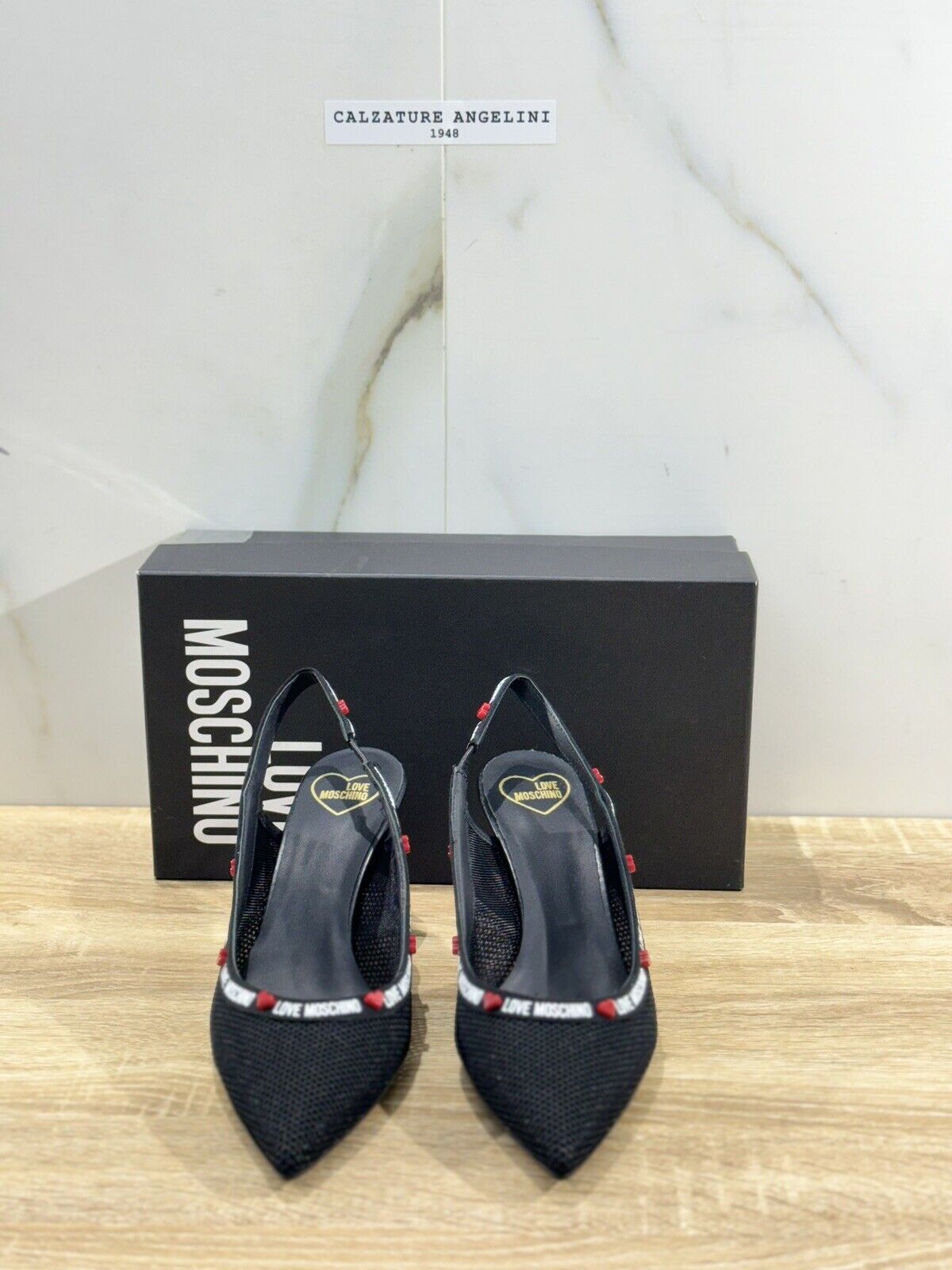 Love Moschino Sling Back Donna Pelle Rete Nero  Casual Love Moschino Shoes 38