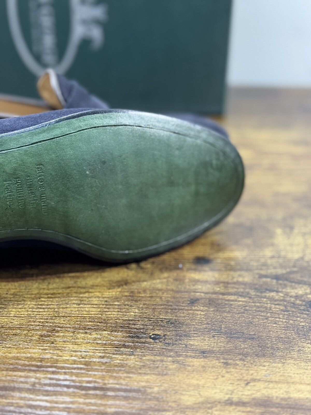 Green George Mocassino Uomo  Suede Blu  Luxury Handmade Men 42