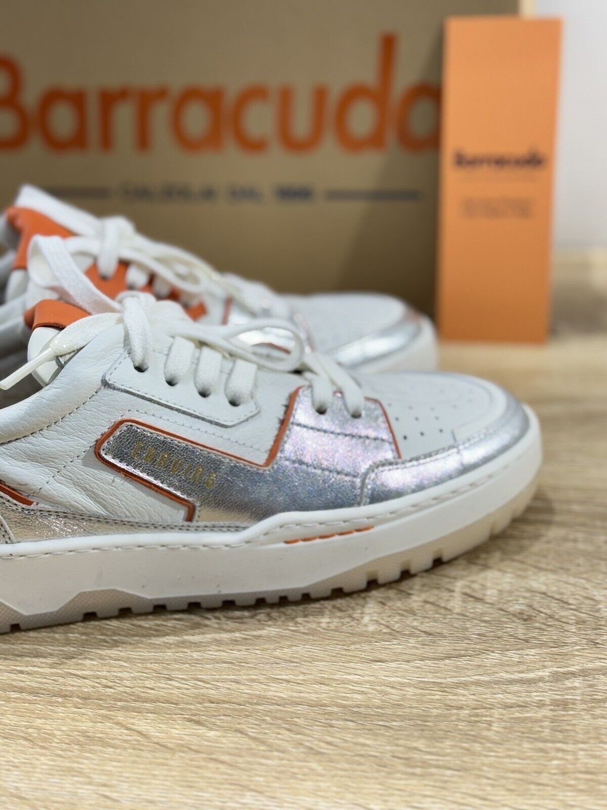 Barracuda Sneaker Donna Pelle Bianca Argento   Casual Woman Handmade Sneaker 37