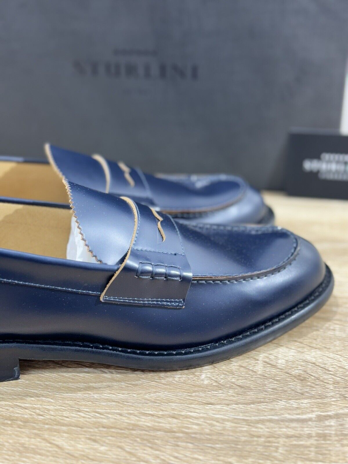 Sturlini Firenze Mocassino  Uomo Pelle Blu Luxury Craftmanship Men Loafer 40