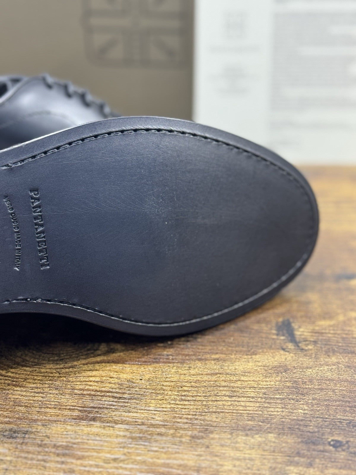 Pantanetti Stringata Oxford  Pelle Nera  Fondo Cuoio Handmade In Italy Uomo 43