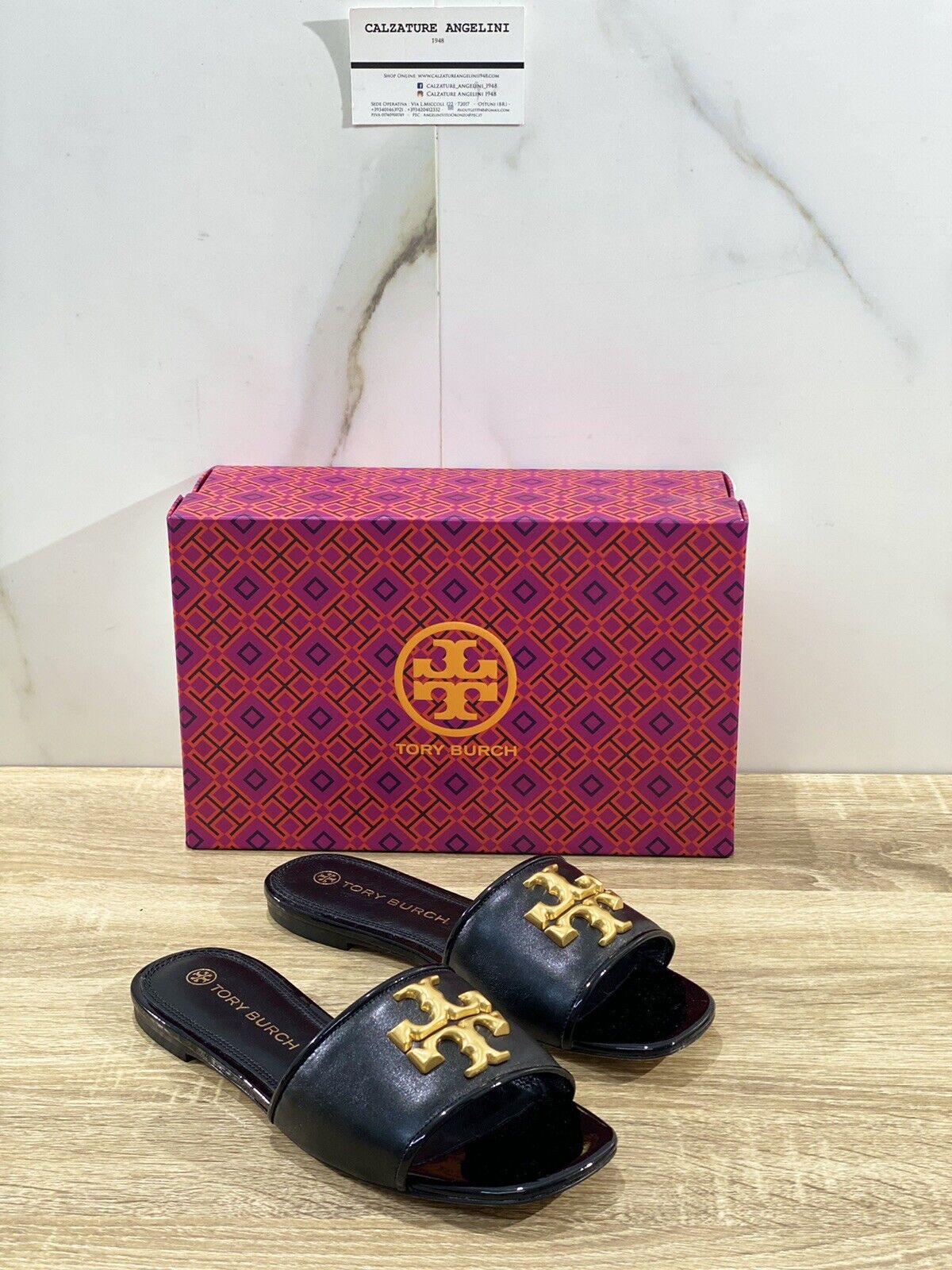 Tory Burch Eleanor Slide   donna pelle Nera Logo luxury woman sandal 36.5