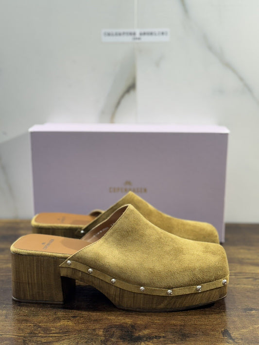 Copenhagen  Sabot Donna  Zoccolo Pelle Camel  Suede  Casual Shoes Woman 41