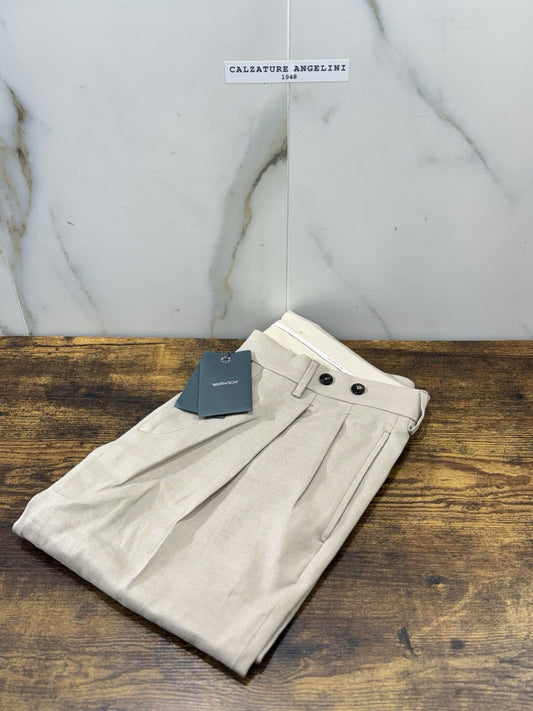 Berwich Pantalone Cotone E Lino Barber Long Beige  Made in Italy  Uomo 46