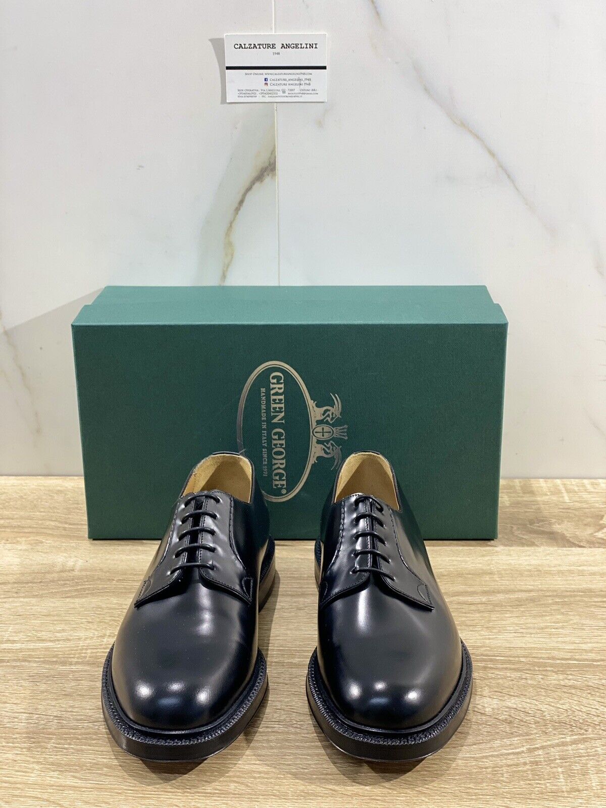 Green George derby nero 1204  in pelle polished luxury men  Doppio Cuoio 39