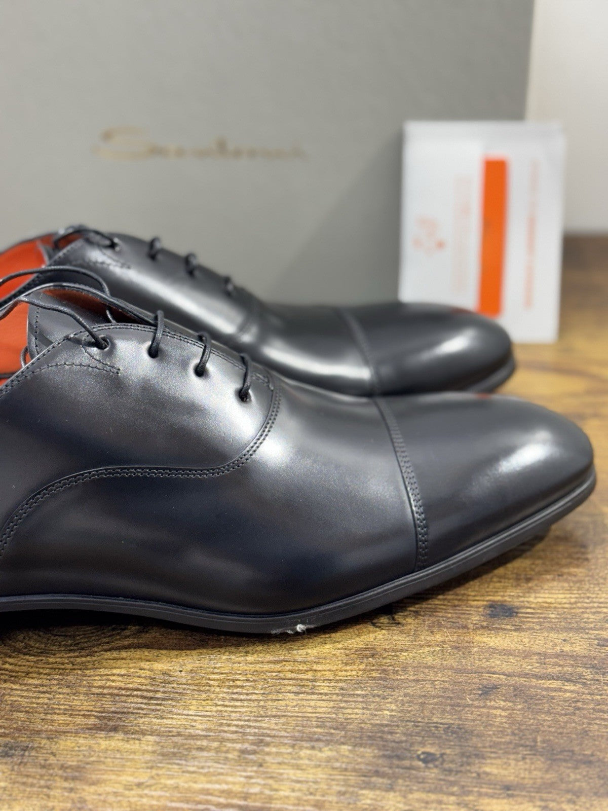 Santoni Stringata Oxford Pelle Nero  Luxury Santoni Scarpa Uomo 45.5