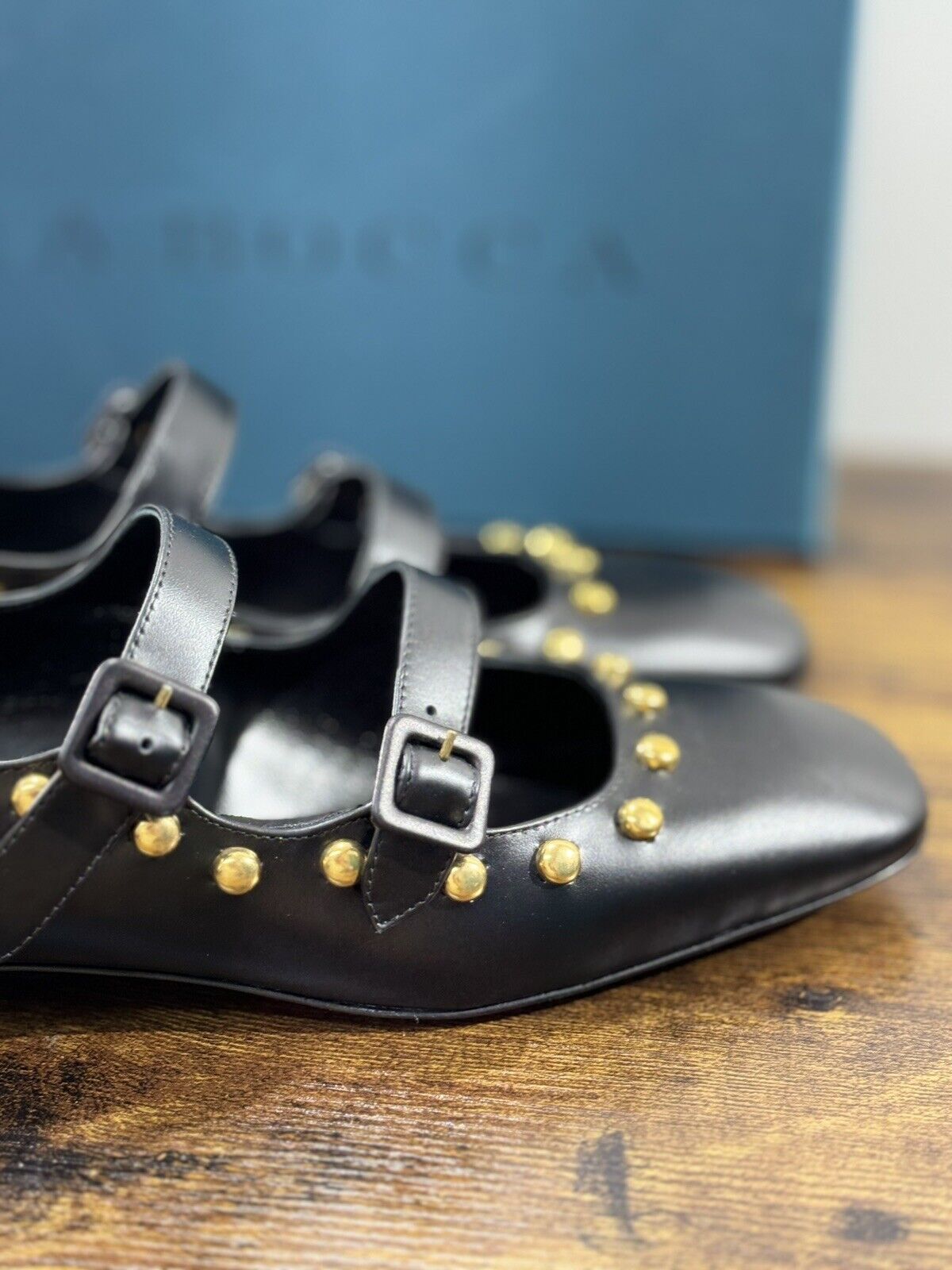 A.Bocca Two For Love Scarpa Donna Pelle  Nera Borchie  Tacco Luxury Handmade 41