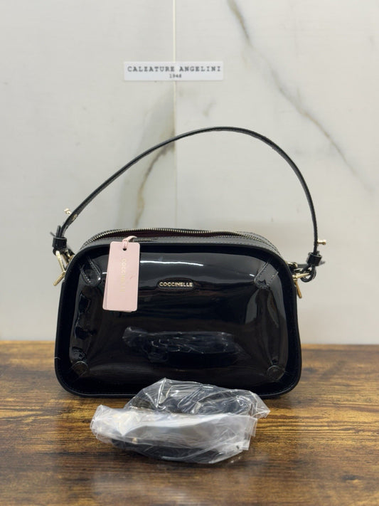 Coccinelle Borsa Maleta Pelle Nera Lucida 100% Pelle Made In Italy Donna