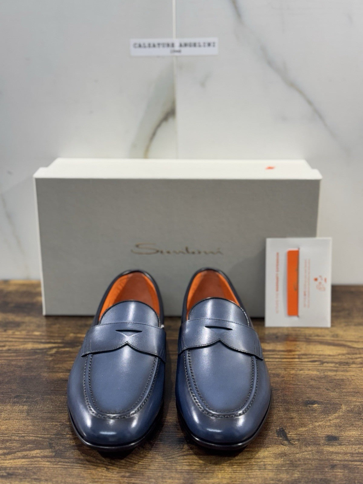 Santoni Mocassino Pelle Blu Luxury Santoni Scarpa Uomo 41.5