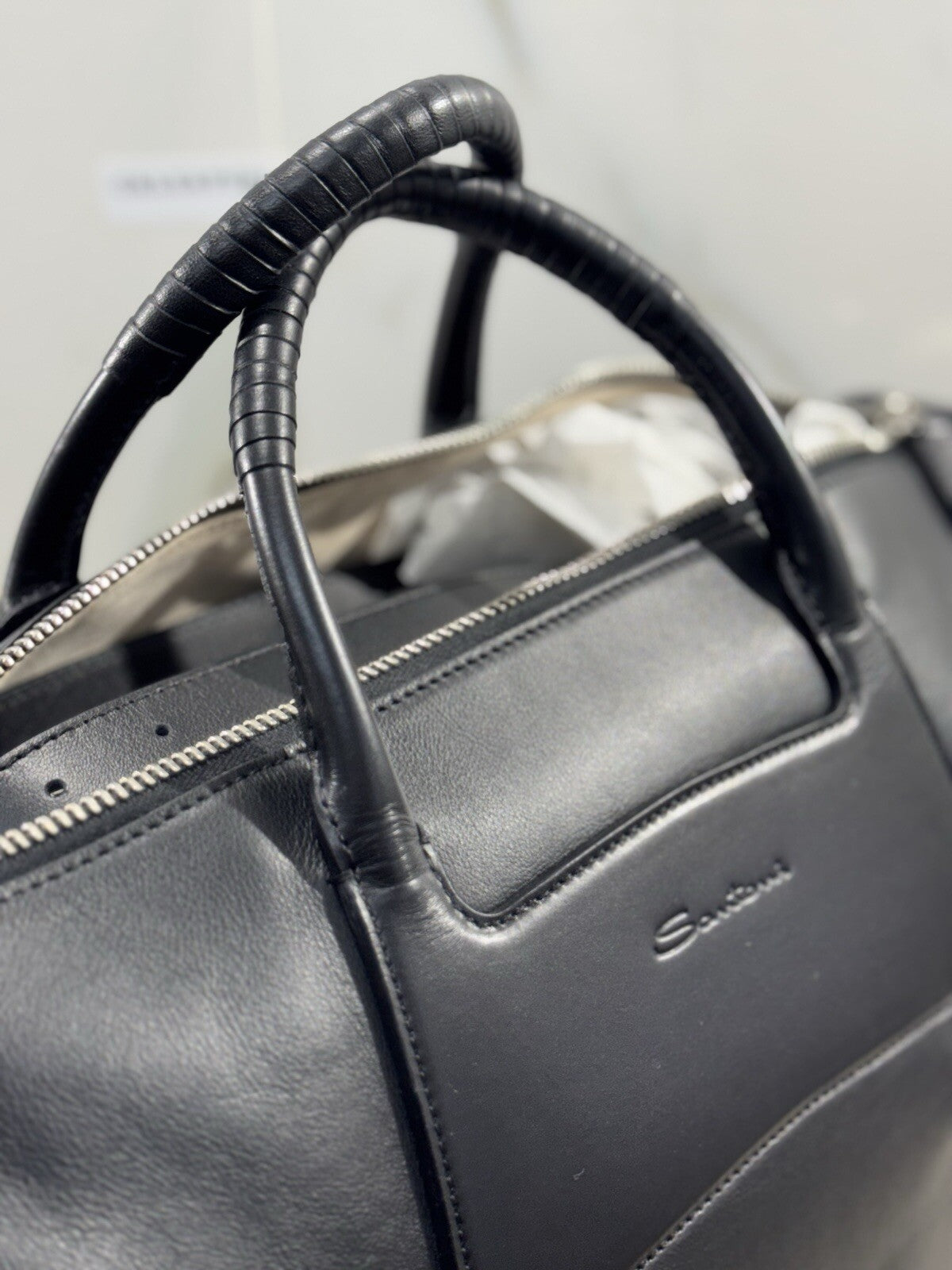 Borsone Weekend Viaggio 48h Santoni Pelle Nero   Travel Bag Santoni Men Business