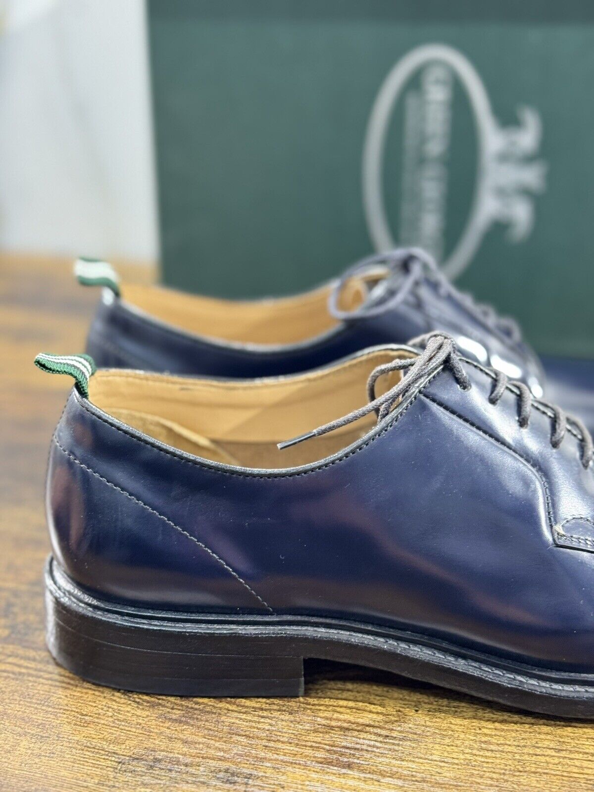 Green George derby Blu    in pelle polished luxury men  Fondo Cuoio 41.5