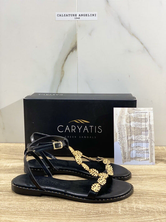 Caryatis Sandalo Donna Greek Original Sandals Pelle Nero 36