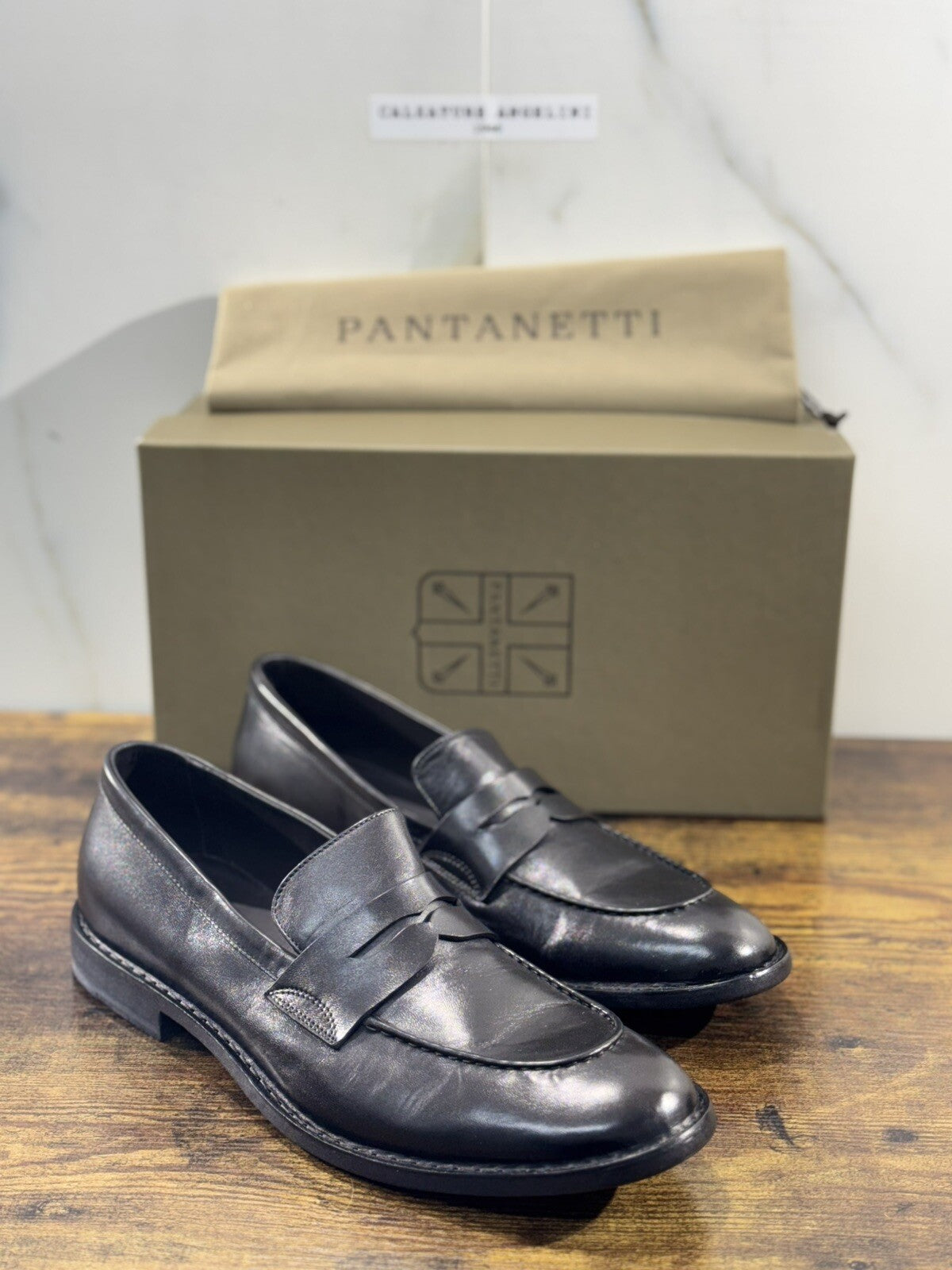 Pantanetti Mocassino  Uomo Pelle Nera Luxury Handmade Pantanetti Men Shoes 42