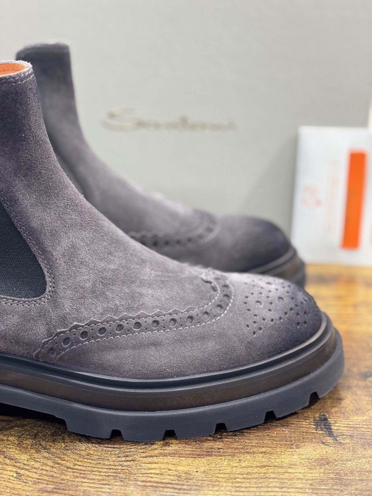 Santoni Chelsea Boot Commando   Suede Dark Grey   Luxury Santoni Uomo 41.5