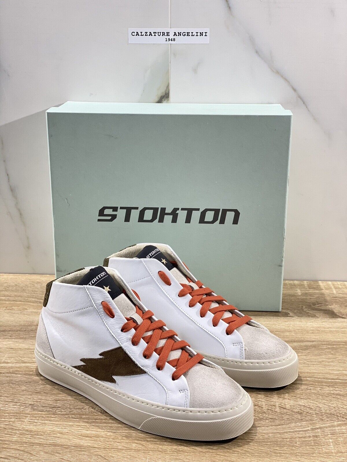 Stokton Sneaker uomo Bolt-U hi top sneakers pelle Bianca Made in Italy 44