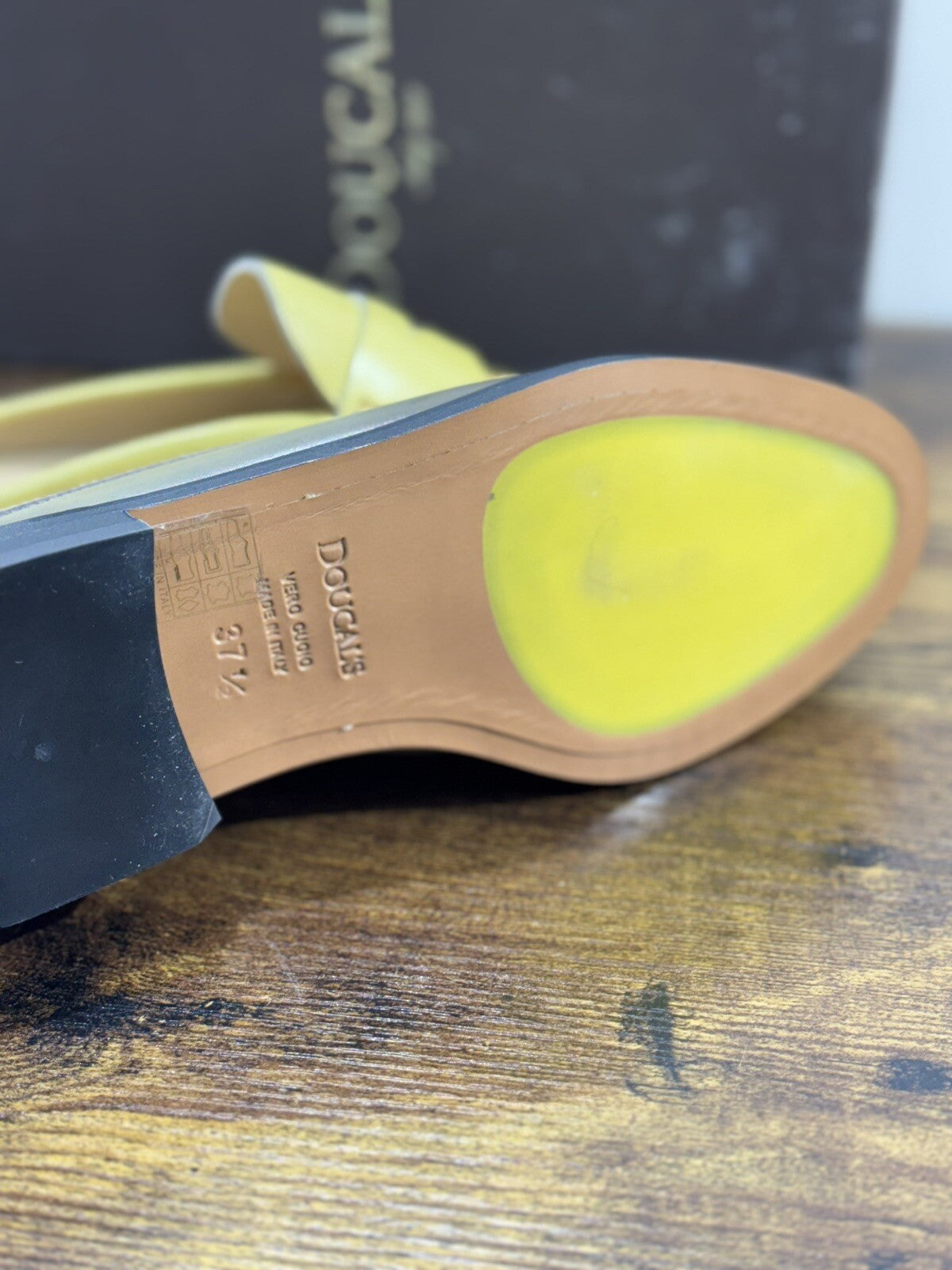Doucal’s Scarpa Donna Sabot In Pelle Giallo  Anticato A Mano 37.5