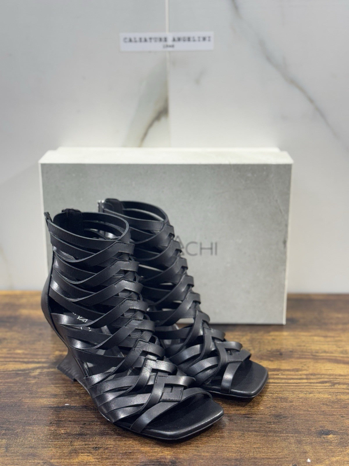 Elena Iachi Sandalo   Pelle Nero Zeppa   Luxury Woman  Shoes Donna 41