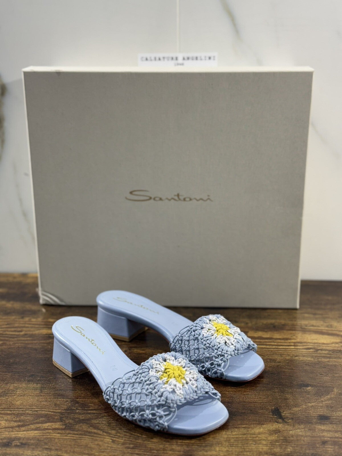 Santoni Sandalo Donna In Pelle Cielo    Super Soft Luxury Woman Shoe 39