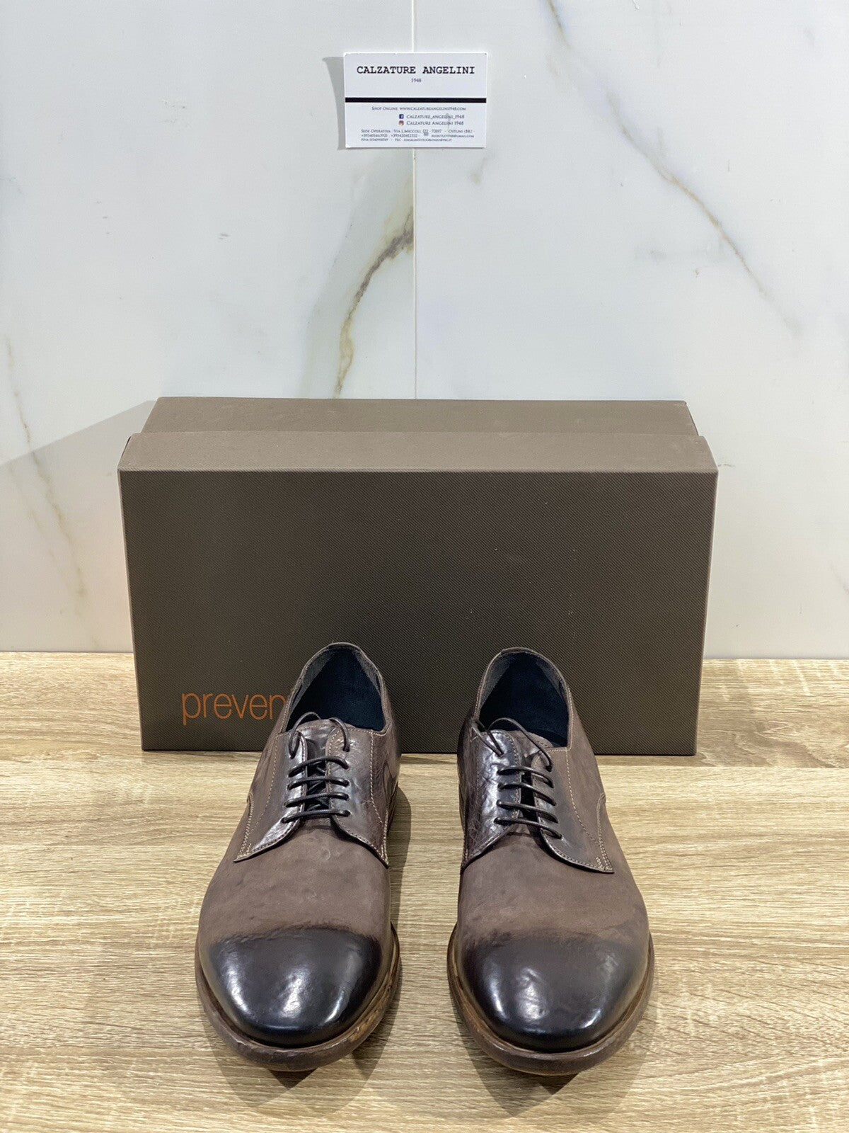 Preventi Scarpa Uomo Derby Vintage Pelle Testa Di Moro Handmade Shoe 44