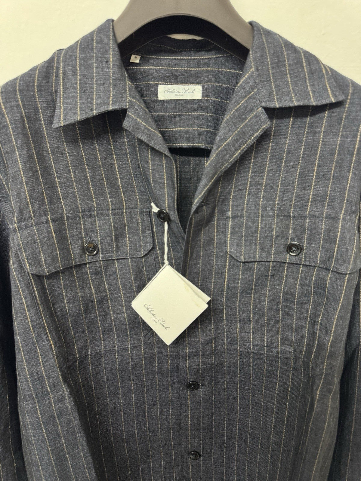 Salvatore Piccolo Napoli Giacca 100% Lino Gessata Blu Luxury Made In Italy S