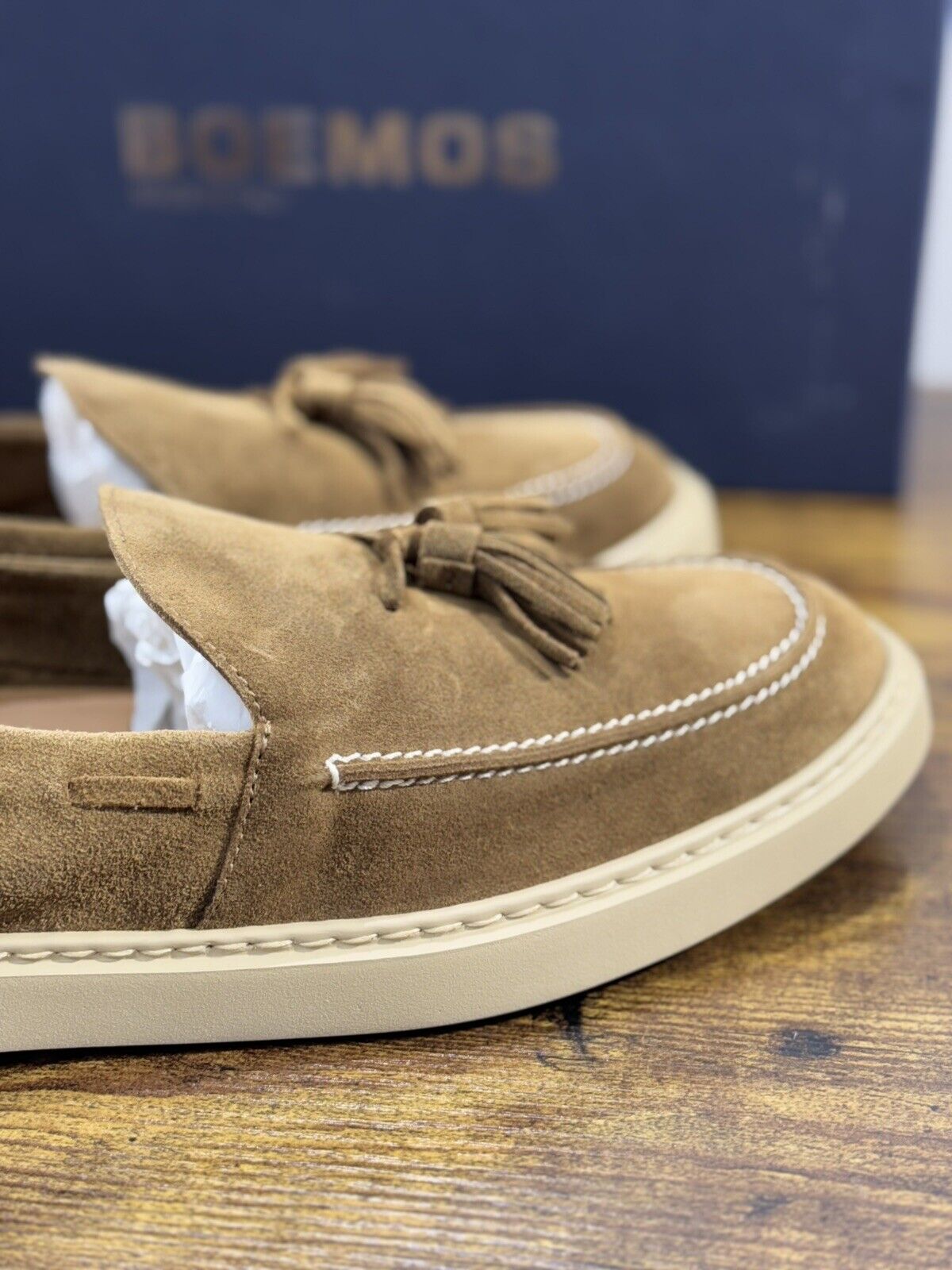 Boemos Mocassino Uomo Fondo Gomma Extra Light Suede Sigaro  Made In Italy 42