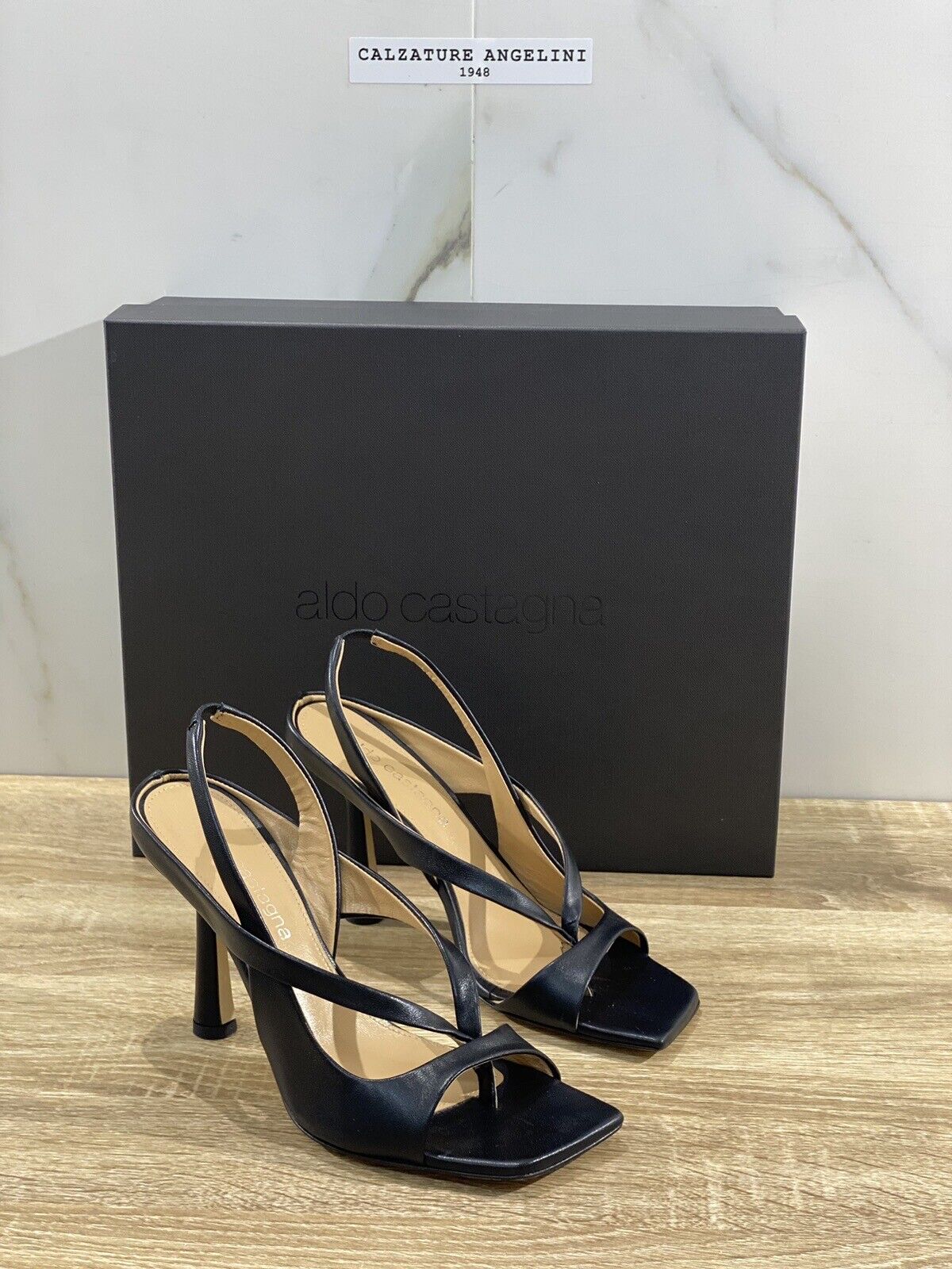 Aldo Castagna Sandalo Donna Lea In Pelle Nero Con Tacco Luxury Sandal 39