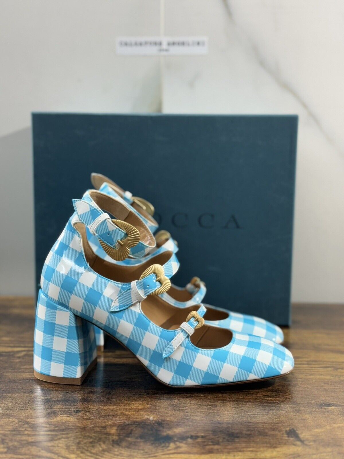 A.Bocca Two For Love Scarpa Donna Check Celeste Con Tacco Luxury Handmade 40