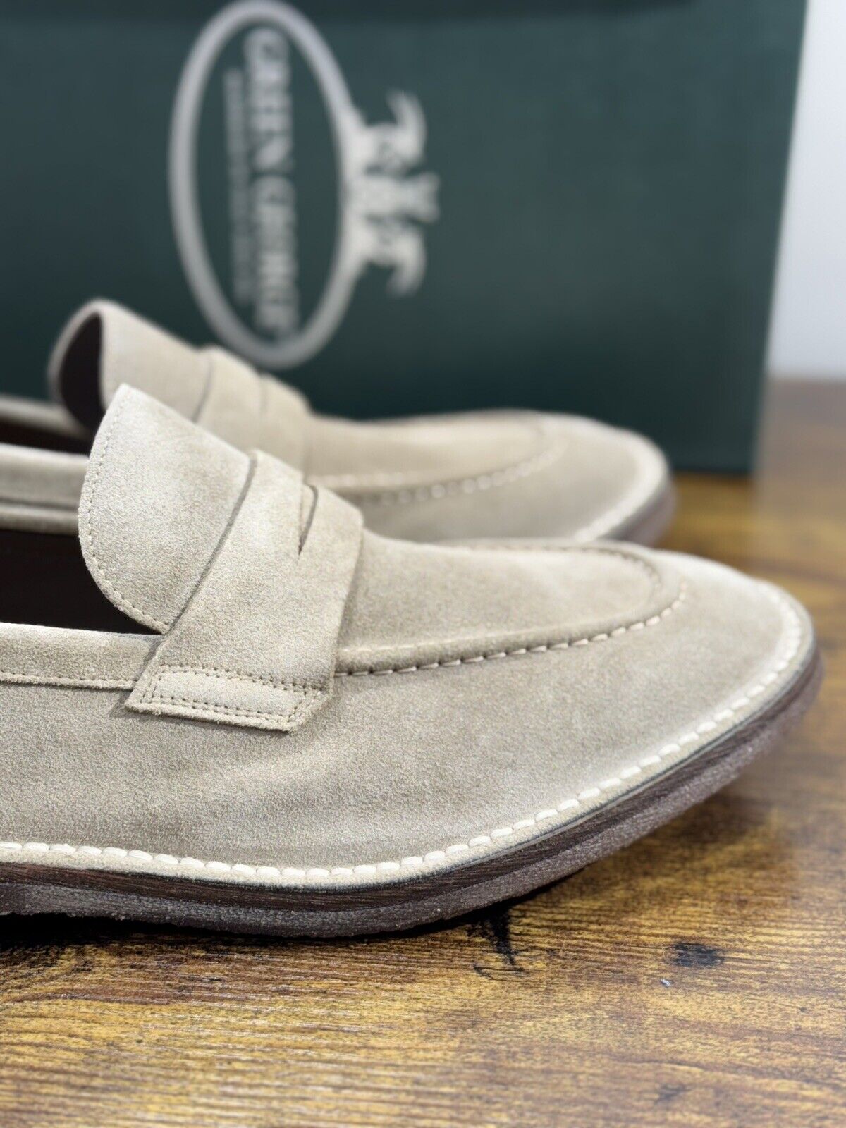 Green George Mocassino Uomo  Suede Beige    Luxury Handmade Men 42.5