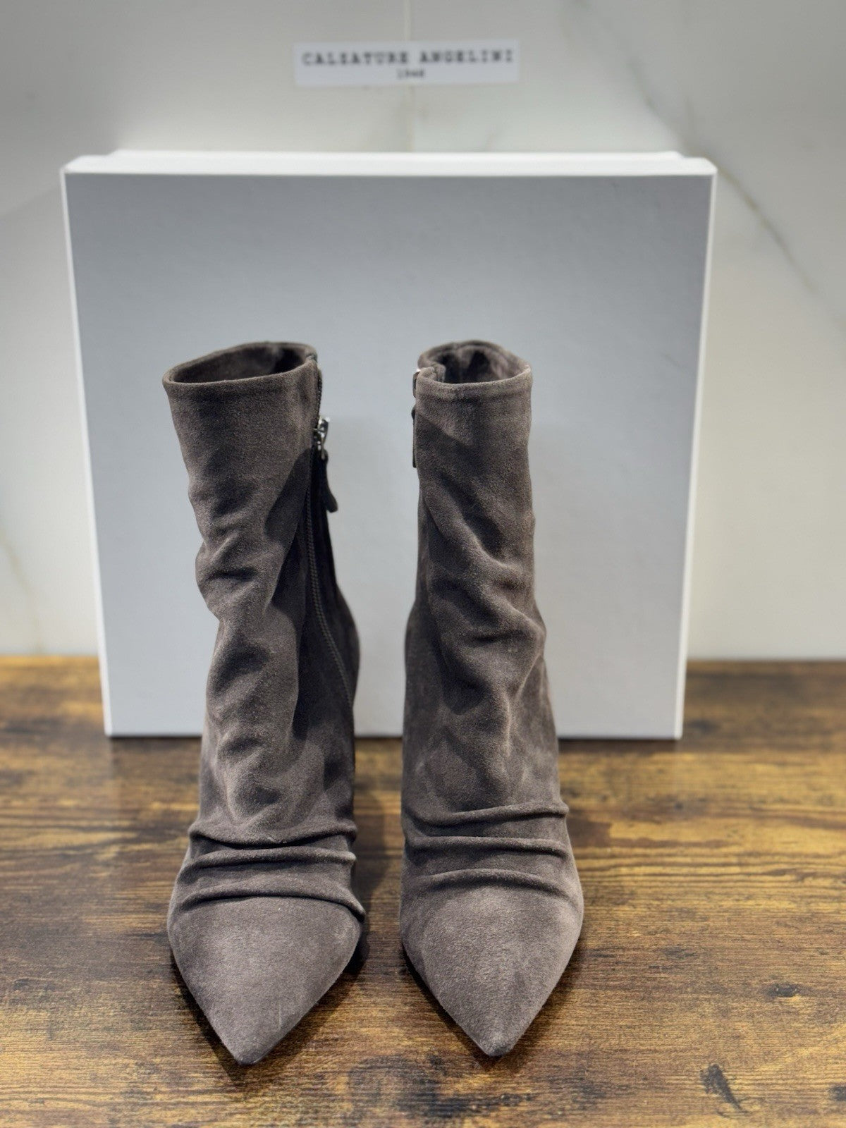 Del Carlo Stivaletto  Pelle Suede Grey  Luxury Made In Italy Boot Donna 41