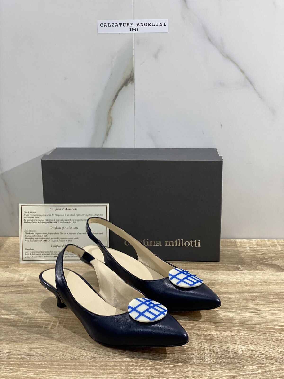 Cristina Millotti Sandalo Donna Sling Back Blu Soft Luxury Handmade In Italy 39