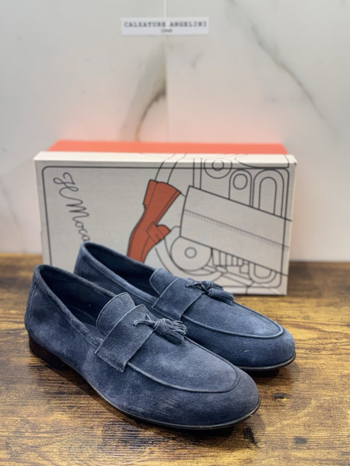 Il Mocassino Tasca Scarpa Suede  Blu 100% Fatta In Italia Mocassino Uomo 43